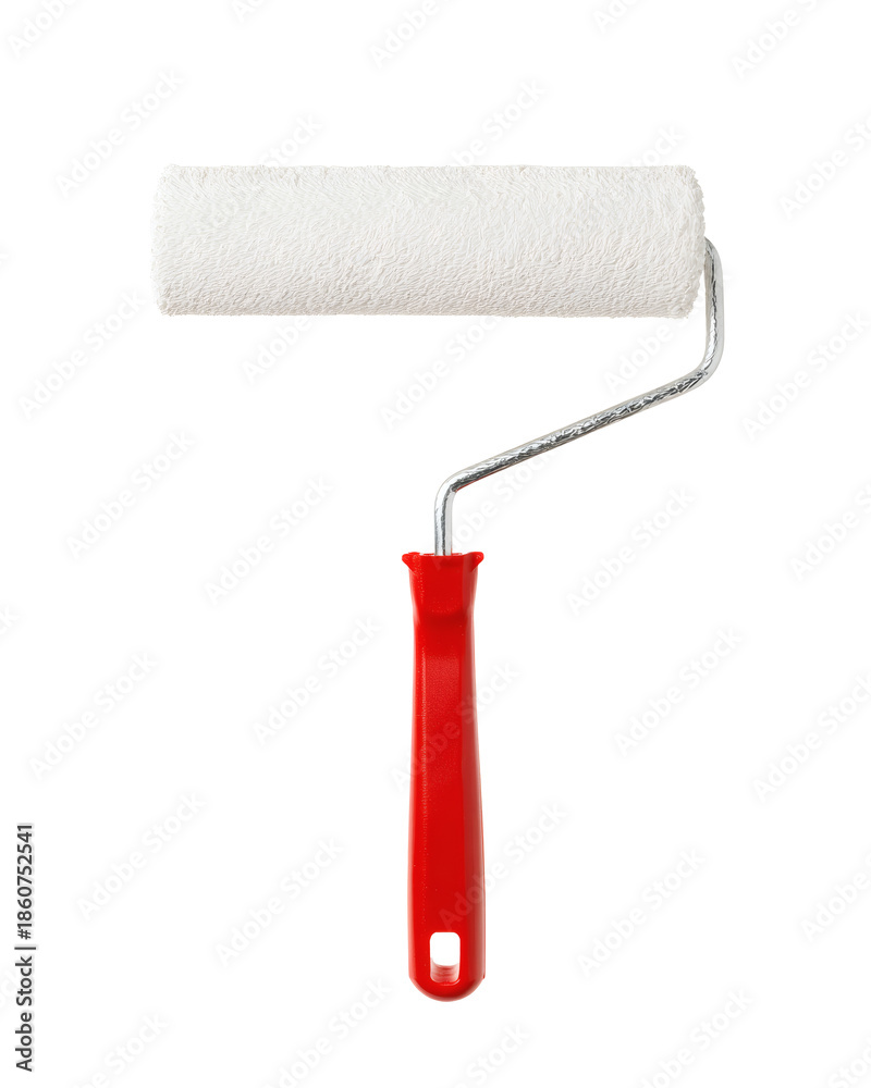 Fototapeta premium A paint roller with a red handle, perfect for home improvement and DIY projects