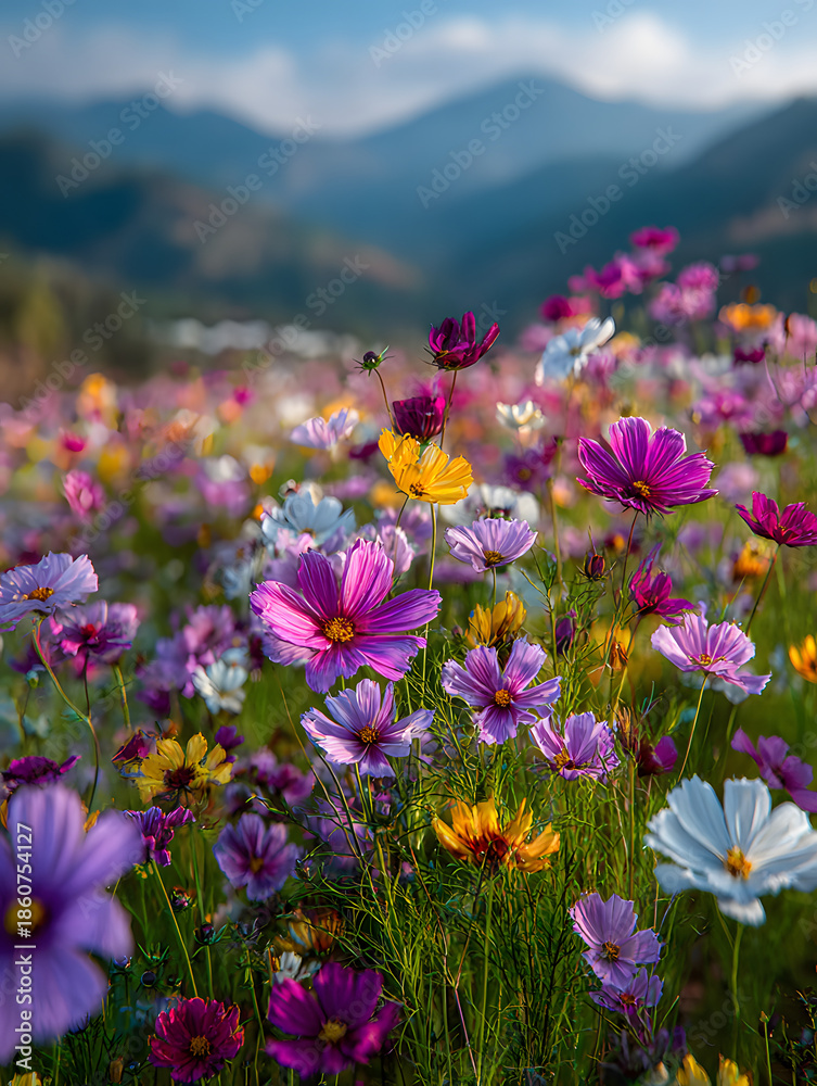 Obraz premium Multicolor Cosmos meadow field spring