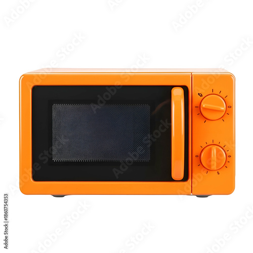 Orange Microwave Oven with Control Panel.