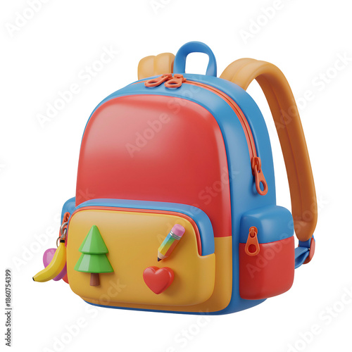 Colorful Toy Backpack with Decorations and Pockets.
