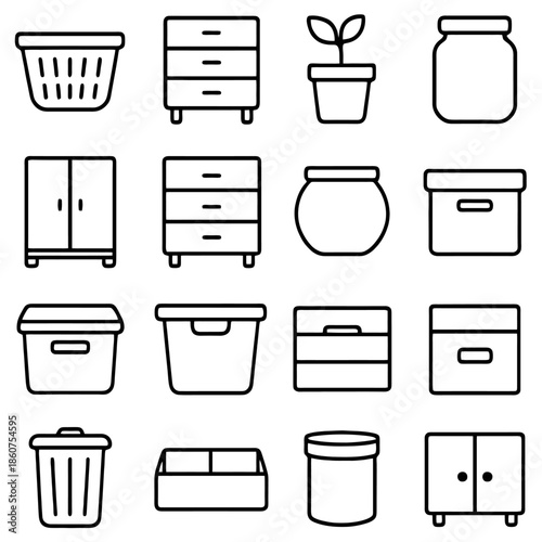Storage and organization: This graphic features a variety of storage containers and organizational items, offering visual representation of order and functionality.