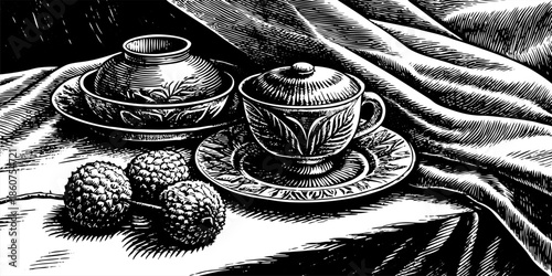 Elegant Tea Ceremony with Lychee Garnish