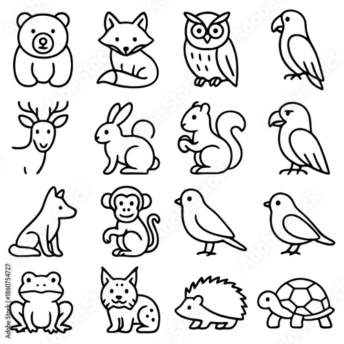 Animal Cartoon Icons: A collection of simple, charming cartoon icons, capturing the essence of various creatures, offering a delightful and versatile set for design projects.