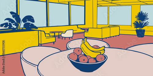 Modern Office Breakroom with Fresh Fruit