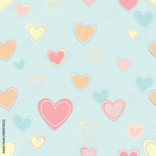 Colorful hearts on pastel background.