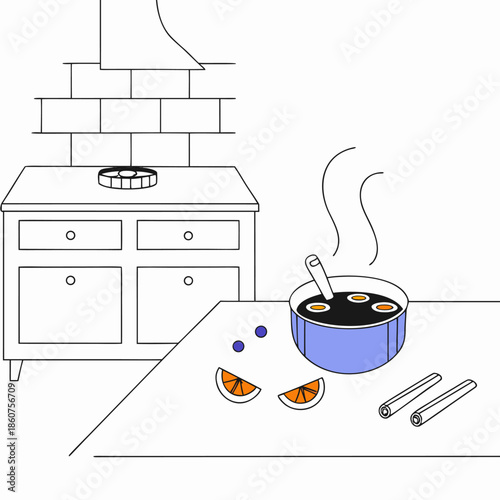 Cozy Winter Kitchen with Mulled Wine