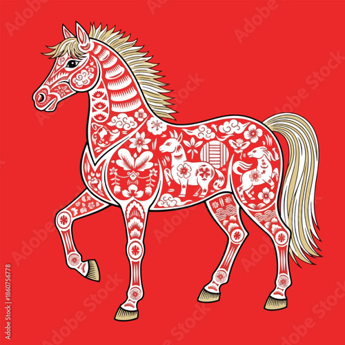 Decorative Horse with Patterned Coat.
