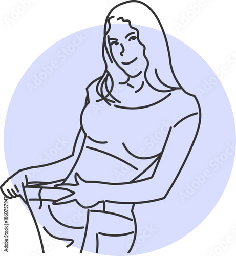 Woman showing off her weight loss in loose clothing