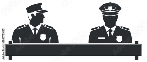 A pair of police officers in black and white minimalist vector style, ideal for law enforcement visuals and educational materials
