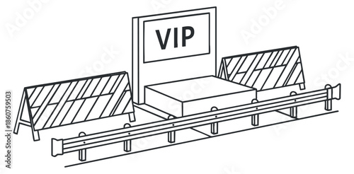 A VIP access point illustration featuring barriers and a sign in minimalist outline vector style, suitable for event management and planning