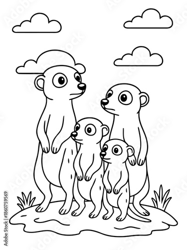 Meerkat Family Illustration: A heartwarming illustration of a meerkat family, featuring the parents and their offspring standing close together.