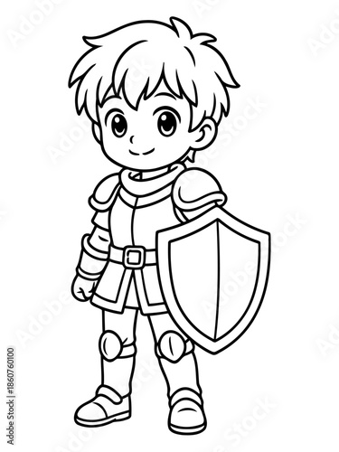 Brave Knight Illustration: A courageous knight, clad in shining armor and wielding a sturdy shield, embodies the spirit of valor and protection.
