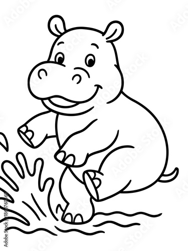 Hippopotamus cartoon jumping in water: A joyful cartoon hippopotamus is leaping and playing, making splash and having fun. It is a creative artwork, which captures the joy of wildlife.