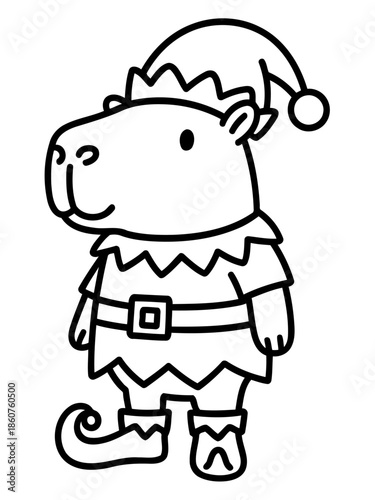 Cute Capybara Elf: A charming illustration depicts a delightful capybara dressed in an elf costume, ready to spread holiday cheer. The playful character brings a touch of whimsy and festive spirit.