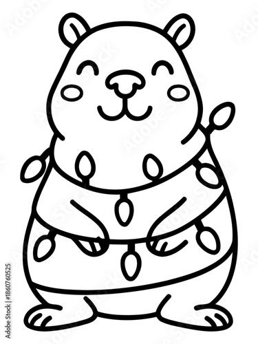 Holiday Hamster: A cute and cheerful hamster, adorned with glowing string lights, embodies the spirit of holiday cheer and festive fun, spreading warmth and smiles.