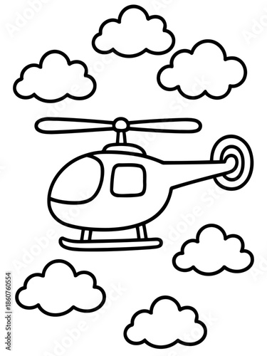 Helicopter among Clouds: A simple illustration of a helicopter navigating among fluffy clouds, offering a sense of freedom and flight.