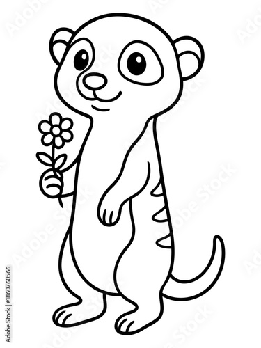 Meerkat With Flower: A charming, outlined meerkat holds a delicate flower, creating a playful and heartwarming scene with a touch of elegance. 