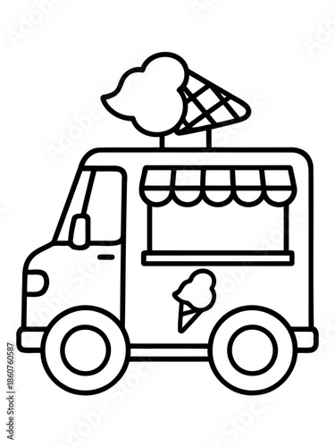 Ice Cream Truck: A simplified illustration of an ice cream truck, complete with an ice cream cone atop the vehicle, invites thoughts of warm days and delicious treats.