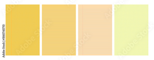 Set of yellow legal pad pages with lined or grid designs