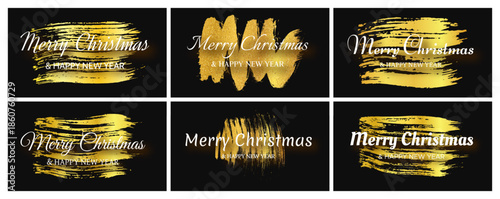 Merry Christmas and Happy New Year incription on gold smear