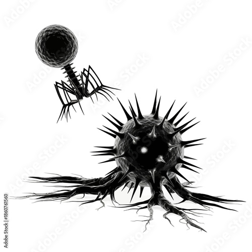 Black and White Virus Illustration Detailed.