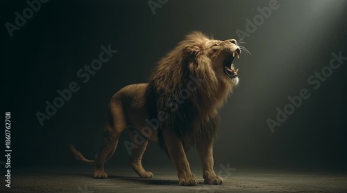 Ferocious Lion Standing and Roaring Full Body Wildlife Portrait Generative AI