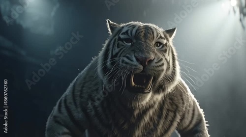 Ferocious Tiger Standing and Roaring Full Body Wildlife Portrait Generative AI