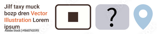 Navigation, problem-solving, location services, communication, inquiry, user interface. Square icon, question mark and pin icon on a clean background. Navigation and problem-solving concepts