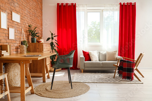 Wooden table with comfortab...