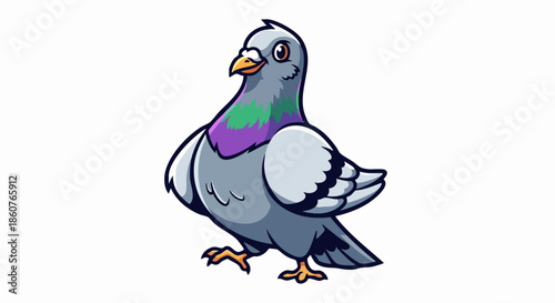 Cute cartoon pigeon walking illustration isolated on white.