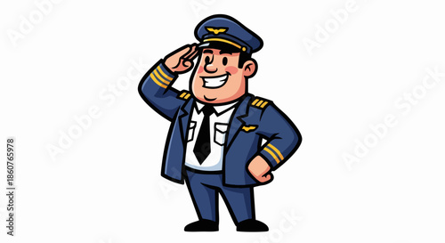 Cartoon Pilot Saluting with a Smile.
