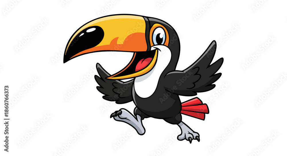 Fototapeta premium Cheerful cartoon toucan with a large colorful beak.