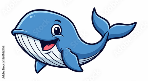 Happy Blue Whale Cartoon Character Illustration.