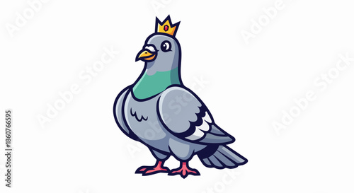 Cartoon pigeon wearing a golden crown.