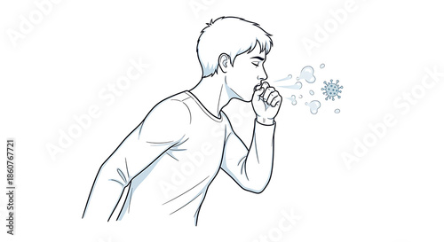 A person coughing or sneezing, spreading germs and virus particles into the air.