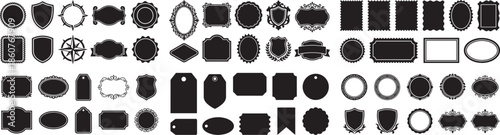 Set of vintage frame decorative labels for retro design elements collection with different shapes vector isolated on transparent background