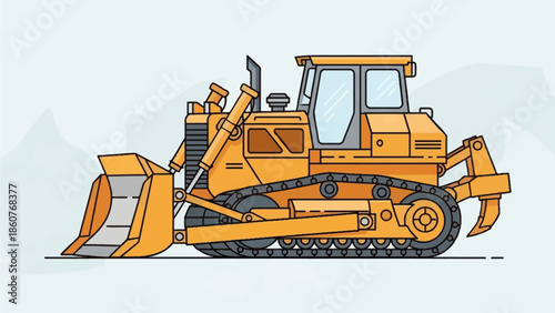 A large bulldozer operating on a construction site, viewed from the side against a white background