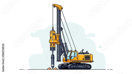 Heavy machinery drilling into the ground on a construction site