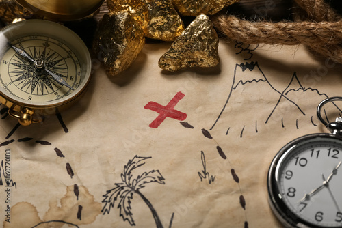 Treasure map with travel eq...