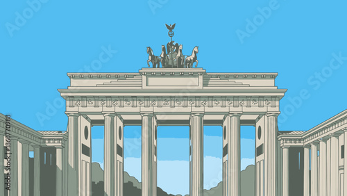 Brandenburg Gate illustration in pixel art style, Berlin landmark, Germany