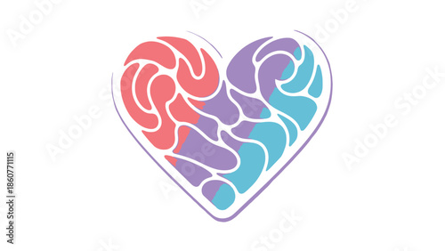 Abstract Heart Shape with Colorful Mosaic Design and White Background
