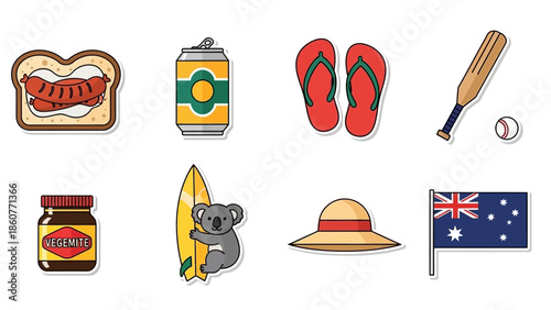 Australian Lifestyle and Culture Icons Representing Travel and Leisure