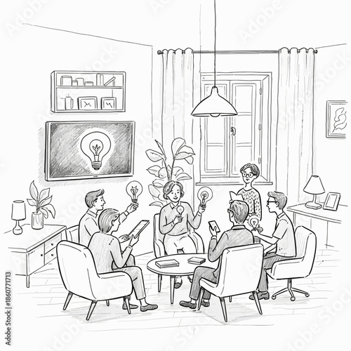 Team Brainstorming Session: People Holding Light Bulbs for New Ideas and Innovation