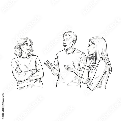 Three people talking, illustration, conversation, storytelling, friends, communication