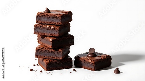 dark chocolate gluten free brownies on a bright white plain background