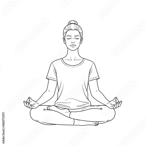 Woman Meditating in Lotus Pose, Zen Mindfulness, Yoga Line Art