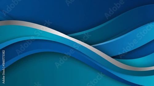Abstract layered blue waves with metallic accents background