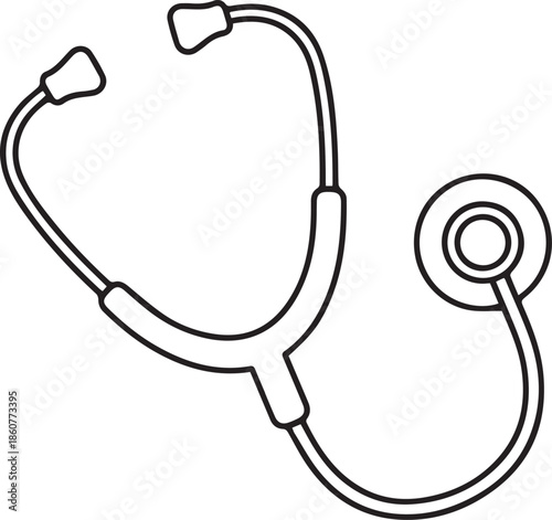A clean, minimalist vector outline of a medical stethoscope. This professional line art icon represents healthcare, diagnostic medicine, nursing, and clinical examinations.