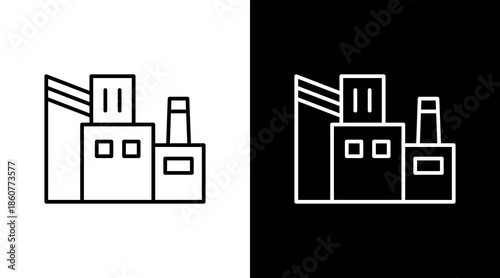Manufacturing Factory Outline White Icon Set Design