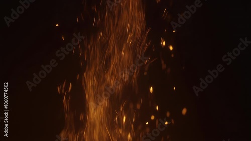 Abstract Fiery Embers Drifting Upwards with Ethereal Warm Glow on Deep Void Background